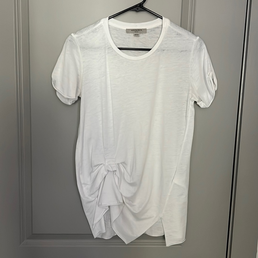 All Saints White Gathered T-shirt
